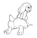 anthro anus big_ears black_sclera breasts butt diamond_(fours) eye_scar facial_scar feet female fours_(artist) freckles genitals hi_res kneeling lagomorph leporid mammal monochrome presenting presenting_hindquarters pussy rabbit scar solo tied_ears