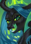  2021 arthropod changeling exoskeleton fangs friendship_is_magic green_eyes green_hair green_sclera hair hasbro ladychimaera licking licking_lips my_little_pony pupils queen_chrysalis_(mlp) slit_pupils solo speedpaint tongue tongue_out 