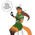1:1 absurd_res anthro army_uniform barefoot biped brazil brazilian brazilian_flag canid canine cellphone clothed clothing dialogue electronics feet female gesture hi_res looking_at_viewer mammal maned_wolf miranda_(naythf) multicolored_body naythf phone pointing salute simple_background solo talking_to_viewer text translated two_tone_body