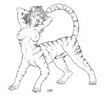  2010 animal_genitalia breasts chakat felid felid_taur fur genitals gynomorph hair hands_behind_head herm_(lore) intersex mammal mammal_taur navel nipples nude penis rivercoon sheath solo striped_body striped_fur stripes taur 