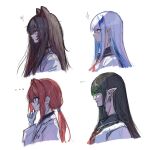  ... 1boy 3girls ange_katrina black_hair blue_hair brown_hair earrings gloves green_hair green_lips hair_ornament hanabatake_chaika hand_on_own_chin highres hitanu inui_toko jewelry lize_helesta long_hair messy_hair multiple_girls nijisanji pointy_ears ponytail profile red_hair sailor_collar simple_background sparkle squiggle virtual_youtuber white_background white_gloves white_hair 