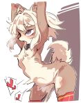  1boy 1girl absurdres ahegao animal_ear_fluff animal_ears animal_nose armpits arms_up belt_collar black_collar blonde_hair blush breasts brown_fur collar dashed_eyes dog_ears dog_girl dog_tail furry furry_female heart hetero highres nipple_piercing nose_blush nude open_mouth original pee peeing piercing purple_eyes pussy_juice red_thighhighs rolling_eyes romaji_commentary small_breasts solo_focus stomach_bulge tail tearing_up tears thighhighs tongue tongue_out yuuki_(yuyuki000) 