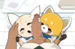  aggressive_retsuko ailurid anthro big_penis blush bodily_fluids canid canine duo_focus erection female female_focus fennec fenneko first_person_view fox genitals gosgoz group group_sex hand_on_head hi_res humanoid_genitalia humanoid_penis kneeling licking male male/female mammal office oral penile penis penis_lick red_panda retsuko saliva sanrio sex threesome tongue tongue_out trio vein veiny_penis 