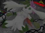 anthro arms_tied bdsm bondage bound breasts eulipotyphlan female generation_4_pokemon genitals green_eyes hedgehog laying_on_table legendary_pokemon legs_tied lying mammal navel nintendo pokemon pokemon_(species) pussy shaymin silavos sky_forme_shaymin solo watermark white_body wire