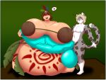 2023 absurd_res belly big_belly big_breasts big_penis bodypaint breasts brewheardt felid genitals hi_res mammal miss_helen overweight pantherine penis sandy snow_leopard teacher tribal_outfit