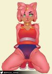 absurd_res amy_rose anthro bodily_fluids eulipotyphlan eyebrows fan_character female fur genital_fluids genitals hair hedgehog hi_res lips mammal pink_body pink_fur pink_hair pink_nose pussy pussy_juice radaq sega solo sonic_the_hedgehog_(series) spread_pussy spreading thick_eyebrows thick_lips thick_thighs translucent wide_hips 