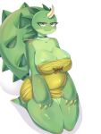 big_breasts big_butt breasts butt dragon fat_woman female female/female feral green green_eyes helenwoodsr hi_res horn monster monster_green pointed_tail solo thighs_together turgid