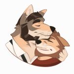  2boys bara brown_hair character_request closed_eyes couple cropped_head dog_boy facial_hair from_side furry furry_male furry_with_furry happy head_om_head highres male_focus mature_male multiple_boys mustache_stubble profile smile stubble thick_eyebrows venkman_(venkpng) whiskers yaoi 