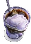  coffee cup drink drinking_glass food food_focus highres ice ice_cube kaneko_ryou no_humans original simple_background spoon still_life whipped_cream white_background 