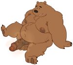2024 3_toes anthro armpit_hair balls bear belly big_belly big_nipples bite biting_lip body_hair brown_bear brown_body brown_fur cartoon_network dot_eyes erection feet foreskin fur genitals grizzly_(wbb) grizzly_bear haxsmack hi_res humanoid_genitalia humanoid_penis looking_at_genitalia looking_at_penis male mammal moobs musk musk_clouds musky_cock nipples overweight overweight_male paws penis simple_background sitting solo spread_legs spreading toes tuft ursine vein veiny_penis we_bare_bears white_background