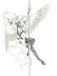 2023 anthro anthrofied baron_engel breasts clothing dancing equid equine feathered_wings feathers female friendship_is_magic greyscale hair hasbro hi_res horn legwear mammal monochrome my_little_pony navel nipples pole pole_dancing princess_celestia_(mlp) solo stripper_pole tail thigh_highs unicorn_horn winged_unicorn wings
