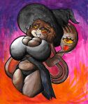 absurd_res anthro big_breasts big_butt breast_squish breasts brown_body brown_fur butt clothed clothing curvy_figure deep_navel fangs female fingers floppy_ears freckles freckles_on_face fur gouache_(artwork) hair hat headgear headwear hi_res huge_breasts katherine_(appledees) lagomorph leporid living_tail long_ears magic_user mammal multicolored_body multicolored_fur navel overweight overweight_anthro overweight_female painting_(artwork) rabbit red_eyes sheebibites short_hair smile smirk smirking_at_partner solo squish standing tail tail_hand tail_mouth teeth thick_thighs thight_clothing tongue traditional_media_(artwork) unusual_anatomy unusual_tail voluptuous voluptuous_anthro voluptuous_female wide_hips witch witch_costume witch_hat yellow_sclera