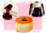  absurdres blueberry border cake cheesecake coffee_jello commentary english_text food food_focus fruit highres kaneko_ryou maple_syrup no_humans original pink_background still_life syrup white_border 