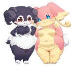 absurd_res anthro audino breasts duo female generation_5_pokemon generation_8_pokemon hand_holding hi_res indeedee looking_at_viewer nintendo pokemon pokemon_(species) presenting presenting_breasts short_stack tlmoyv_1