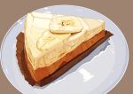  absurdres banana banana_slice brown_background cake cake_slice cheesecake food food_focus fruit highres kaneko_ryou no_humans original plate simple_background still_life 