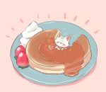  animal animal_focus closed_eyes clothed_animal cream eating food food_bite food_on_face fox fruit goma_sodapop happy honey in_container mamenosuke_(touken_ranbu) no_humans oversized_food oversized_object pancake pancake_stack plate puff_of_air red_background red_scarf scarf simple_background solo strawberry touken_ranbu 