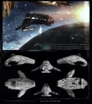  1other 3d absurdres ambiguous_gender battleship_(eve_online) commentary concept_art copyright_name eve_online fleeing from_side highres in_orbit military_vehicle multiple_views nebula no_humans original planet przemek-duda reference_sheet science_fiction sky spacecraft star_(sky) starry_sky vehicle_focus 