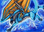 aceo ambiguous_gender blue_background blue_body blue_scales claws dragon electricity feral horn lightning low_res membrane_(anatomy) scales selianth simple_background solo white_body white_claws white_horn white_scales yellow_eyes yellow_membrane