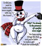  blush breasts clothing female hat headgear headwear hentai_boy humanoid nude scarf slightly_chubby snowman solo summer_snowbanks top_hat 