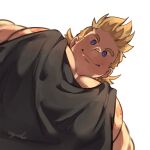  1boy addy_(@vegeebs) artist_name bara black_tank_top blonde_hair blue_eyes boku_no_hero_academia closed_mouth highres large_pectorals looking_at_viewer male_focus meme muscular muscular_male nipples pectorals short_hair simple_background smile solo tank_top togata_mirio upper_body white_background 
