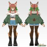 anthro clothed clothing felid feline female hair hi_res legwear lynx mammal simple_background smile solo stockings sweater tail topwear
