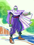  1boy alien antennae bald biceps cape colored_skin dougi dragon_ball dragon_ball_z green_skin highres looking_to_the_side male_focus namekian neal_d._anderson no_eyebrows piccolo pointy_ears solo turban wristband 