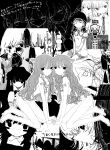  absurdres animal_ears bags_under_eyes barefoot commentary completely_nude expressionless greyscale highres holding_hands interlocked_fingers long_hair looking_at_viewer monochrome multiple_girls noroi_(rnatataki) nude original school_uniform self-harm_scar shirt sitting translation_request 