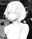 1girl absurdres completely_nude empty_eyes expressionless greyscale highres looking_at_viewer monochrome noroi_(rnatataki) nude original parted_lips self-harm_scar upper_body 