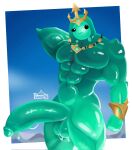 2024 abs balls big_muscles big_penis blue_balls blue_body blue_glans blue_penis epic_games fortnite front_view genitals glans glistening glistening_body goo_creature goo_humanoid hand_behind_back hi_res huge_muscles huge_penis humanoid humanoid_genitalia humanoid_penis looking_at_viewer luxuryus_ar male muscular muscular_humanoid muscular_male not_furry pecs penis poseidon_(fortnite) rippley_(fortnite) signature smile solo standing thick_penis