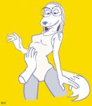 2024 3:4 anthro ballet ballet_leotard belly_rub black_nose blush blush_lines breasts camel_toe canid canine canis clothed clothing dancewear digital_drawing_(artwork) digital_media_(artwork) disembodied_hand domestic_dog duo embarrassed eyewear female fur glasses hair hand_on_belly hi_res hunting_dog illumination_entertainment leotard looking_down mammal monochrome nervous nervous_expression nervous_smile niedopalek saluki sighthound simple_background sing_(movie) skinny slim small_breasts smile snout solo_focus straight_hair suki_lane tail whisker_spots yellow_background