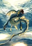  air_bubble animal_focus black_eyes bubble claws colored_sclera commentary_request day eel eelektross fins fish full_body fusenryo head_fins highres looking_up no_humans outdoors pokemon pokemon_(creature) red_sclera solo swimming underwater 