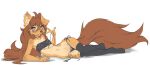 2024 5_fingers abdominal_tattoo absurd_res anthro apogee_(tinygaypirate) breasts brown_eyes brown_hair brown_tail canid canine canis clothing countershade_legs countershade_thighs countershade_torso countershading domestic_dog ear_piercing female fingers fur hair hi_res hip_tattoo inner_ear_fluff leg_tattoo legwear long_hair long_tail looking_at_viewer lying mammal on_side one_ear_up open_mouth open_smile panties piercing simple_background small_breasts smile solo tail tan_body tan_fur tattoo teeth thigh_highs thigh_tattoo tinygaypirate topwear tuft underwear white_background