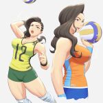  1girl asymmetrical_hair breasts brown_eyes brown_hair cornrows elbow_sleeve jersey knee_pads large_breasts laura_matsuda long_hair noppo_(tarstation) short_shorts shorts sideboob skin_tight sleeveless sportswear street_fighter street_fighter_v thighs volleyball volleyball_uniform 