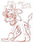 absurd_res bovid bovine breasts butt cattle clothing covering covering_breasts cowboy_hat cowgirl_outfit cuphead_(game) esther_winchester eyelashes gloves handwear hat headgear headwear hi_res mammal open_mouth raised_tail rear_view sketch tail text wastedtimeee