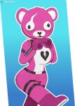 anthro bear biped blue_background cooliehigh cuddle_team_leader epic_games female fortnite fur hi_res lego mammal open_mouth pink_body pink_fur simple_background solo white_body