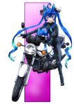  @_@ ahoge animal_ears biker_clothes bikesuit blue_gloves blue_hair bodysuit breasts crossed_bangs full_body gloves helmet heterochromia highres horse_ears long_hair looking_at_viewer motor_vehicle motorcycle open_mouth pink_eyes purple_eyes sharp_teeth sitting small_breasts smile taiga_hiroyuki teeth twin_turbo_(umamusume) twintails umamusume unworn_headwear unworn_helmet upper_teeth_only v-shaped_eyebrows yamaha yamaha_rz250 