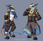 anthro belt clothed clothing dragon dripping hi_res horn hypno_eyes jacket jewelry male mythological_creature mythological_scalie mythology open_shoes paw_shoes punk radishcake rain_dragon scalie shirt spiral_eyes storm_dragon streetwear tail_pouch teryx_commodore topwear