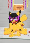 absurd_res anthro ball_gag bdsm big_breasts bodily_fluids bondage bound breasts collar digital_media_(artwork) female fur gag gagged generation_1_pokemon genital_fluids genital_piercing genitals hair hi_res looking_at_viewer mammal midnight_meowth nintendo nipple_clamp nipples nude piercing pikachu pokemon pokemon_(species) pussy rodent solo submissive tail text yellow_body yellow_fur