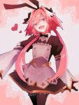  1boy animal_ears astolfo_(fate) astolfo_(saber)_(fate) astolfo_(saber)_(third_ascension)_(fate) black_bow black_bowtie black_gloves black_thighhighs bow bowtie cowboy_shot detached_sleeves dress fake_animal_ears fang fate/grand_order fate_(series) gloves gold_trim hair_between_eyes hair_bow hair_intakes heart highres kagami_(yui1995) light_blush long_hair low_twintails male_focus multicolored_hair open_mouth otoko_no_ko pink_hair purple_eyes rabbit_ears smile solo streaked_hair thighhighs twintails two-tone_hair white_hair wing_collar 