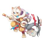  1boy animal_ears animal_hood barefoot belt blue_belt blue_eyes bow brown_coat brown_pants cat_boy cat_ears cat_hood cat_tail coat full_body fur_coat furry furry_male hair_between_eyes heterochromia highres holding holding_staff hood hooded_coat jewelry leona_(pixiv) long_sleeves looking_at_viewer magatama magatama_necklace male_focus medium_bangs neck_ribbon necklace official_art open_mouth pants pelvic_curtain purple_bow ragnarok_online red_ribbon ribbon short_hair simple_background smile solo spirit_handler_(ragnarok_online) staff tachi-e tail tail_bow tail_ornament tassel transparent_background whiskers white_hair yellow_eyes 