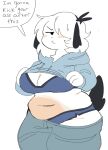  anthro belly big_breasts bikini biped black_ears black_tail blue_bikini blue_clothing blue_hoodie blue_swimwear blue_topwear blue_underwear blush bodily_fluids bottomwear breasts canid canine canis chubby_female clothed clothing digital_media_(artwork) domestic_dog female floppy_ears front_view fur grey_bottomwear grey_clothing grey_pants hair hi_res hoodie looking_away mammal monotone_body monotone_fur overweight overweight_female pants pants_down partially_clothed pink_belly pockets portrait presenting presenting_belly presenting_breasts puppychan puppychan48 short_hair simple_background solo speech_bubble standing sweat swimwear thick_thighs threatening three-quarter_portrait tomboy topwear underwear white_body white_fur 