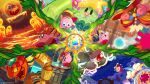  battle beam_kirby blush_stickers bomb bomb_kirby coily_rattler colored_skin cowboy_hat explosive fighter_kirby flower flowery_woods forked_tongue hat highres holding holding_bomb holding_sword holding_wand holding_weapon holding_whip jester_cap kashiwa_(ksw04270mochi) kirby kirby:_triple_deluxe kirby_(series) kracko lava one-eyed one_eye_closed open_mouth paint_splatter paintra pink_skin pyribbit solid_oval_eyes sparkle star_(symbol) sun_stone_(kirby) sword sword_kirby tongue tree wand weapon whip_kirby witch_hat 