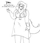 ammit ammit_(catjam) anthro big_tail breasts catjam_(artist) clothed clothing crocodilian dialogue female hair mane overweight overweight_female propositioning reptile scalie scar solo tail white_body