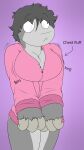 absurd_res anthro bottomless bouncing_breasts breasts chest_floof chest_tuft clothed clothing hi_res hoddie_only male mikey6193 mikey_(mikey6193) monster solo tuft