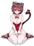  1girl :&lt; absurdres air_jordan air_jordan_1 animal_ear_hairband animal_ears armpit_crease artist_request bare_arms bare_shoulders bell between_legs black_hairband blush bow bowtie breasts brown_hair cat_ear_hairband cat_ears cat_tail cleavage commentary_request covered_navel detached_collar fake_animal_ears full_body groin hair_between_eyes hairband hand_between_legs head_tilt highleg highleg_leotard highres jingle_bell korean_commentary large_breasts leotard looking_at_viewer mole mole_on_breast mole_under_eye nike_(company) original playboy_bunny prunechi red_bow red_bowtie red_eyes red_footwear red_leotard second-party_source shadow shoes short_hair simple_background sitting sneakers solo strapless strapless_leotard tail tail_bell tail_bow tail_ornament thick_thighs thighhighs thighs v_arms wariza white_background white_thighhighs white_wrist_cuffs wing_collar wrist_cuffs 