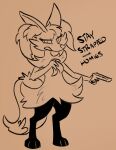 ambiguous_gender anthro braixen female generation_6_pokemon gun handgun humor male muffinlicious nintendo pistol pokemon pokemon_(species) ranged_weapon sketch solo_focus text weapon