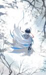  1boy black_hair blue_cloak cape charlemagne_(fate) cloak facing_away fate/grand_order fate_(series) gloves idass_(idass16) male_focus multicolored_hair short_hair solo streaked_hair two-sided_cape two-sided_fabric two-tone_hair white_cape white_hair 