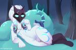 anthro big_ears female female/female forest forest_background hi_res kindred_(lol) league_of_legends lying nature nature_background plant poltergaist10 pose riot_games solo tree