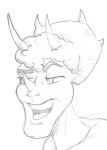 2024 3_horns ae_9_9_9 anthro black_and_white ceratopsian dinosaur eyelashes female frill_(anatomy) goodbye_volcano_high graphite_(artwork) hair hi_res horn monochrome multi_horn open_mouth open_smile ornithischian pencil_(artwork) reptile scalie short_hair sketch smile solo teeth tongue traditional_media_(artwork) triceratops trish_(gvh)