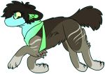 2017 alpha_channel ambiguous_gender black_claws black_hair blue_outline blue_pawpads brown_body brown_fur canid canine canis claws digital_drawing_(artwork) digital_media_(artwork) digitigrade domestic_dog eyebrows feral feral_with_hair flat_colors full-length_portrait fur green_eyes green_inner_ear green_inner_ear_fluff hair inner_ear_fluff jaspering mammal mask outline pawpads paws portrait scarf simple_background solo tail transparent_background tuft